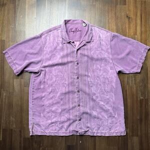 Tommy Bahama Shirt Mens Extra Large Purple 100% Silk Floral Hawaiian Button Up